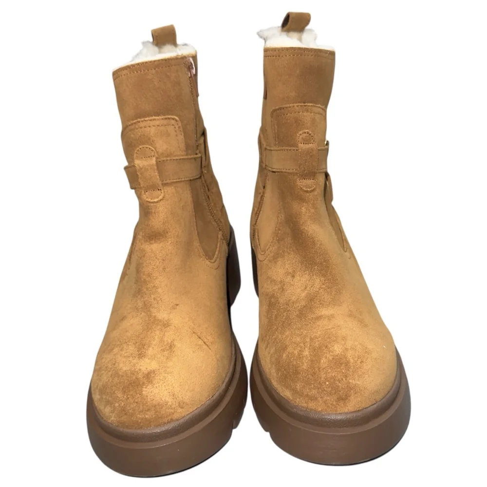 Steve Madden Size 9 Colleta Fluff Brown Suede Fur‎ Lined Ankle Lug Boots New